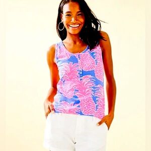 LILY PULITIZER Merrill Tank Top in Blue Haven Little Flamenco Pineapple